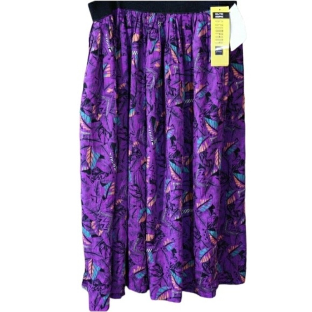 SK & Company II Vintage Purple Leaf Print Midi Skirt 90s Vintage Fun Skirt